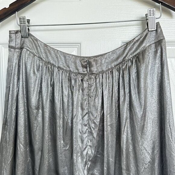 Etro Silver Gray Metallic Pleated Midi Skirt 100% Silk Size 46 /US 10 - Picture 13 of 16